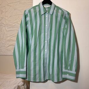 Green & White Striped Button-Down Shirt